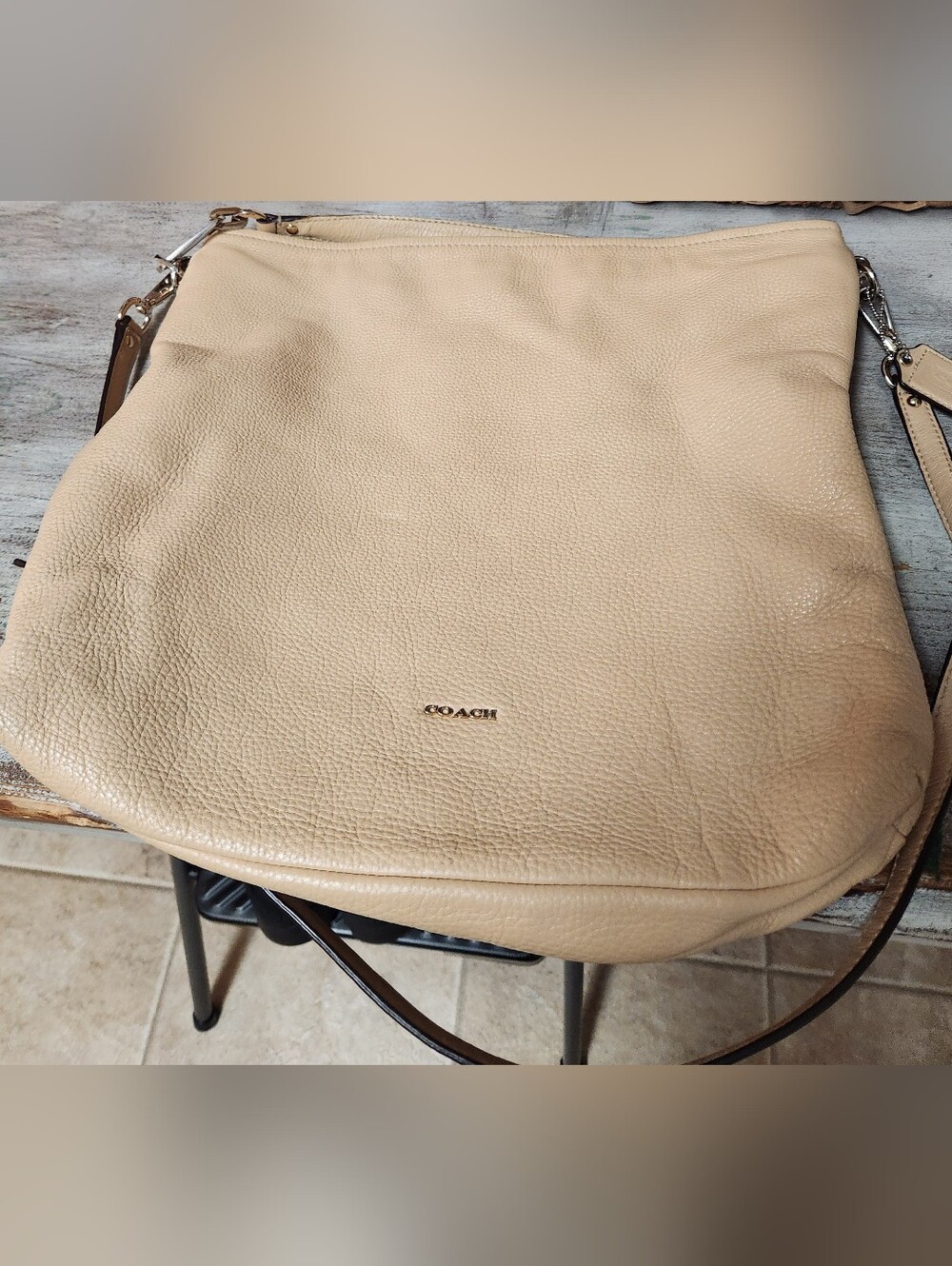 COACH MADISON BEIGE PEBBLED LEATHER HOBO PURSE #27858